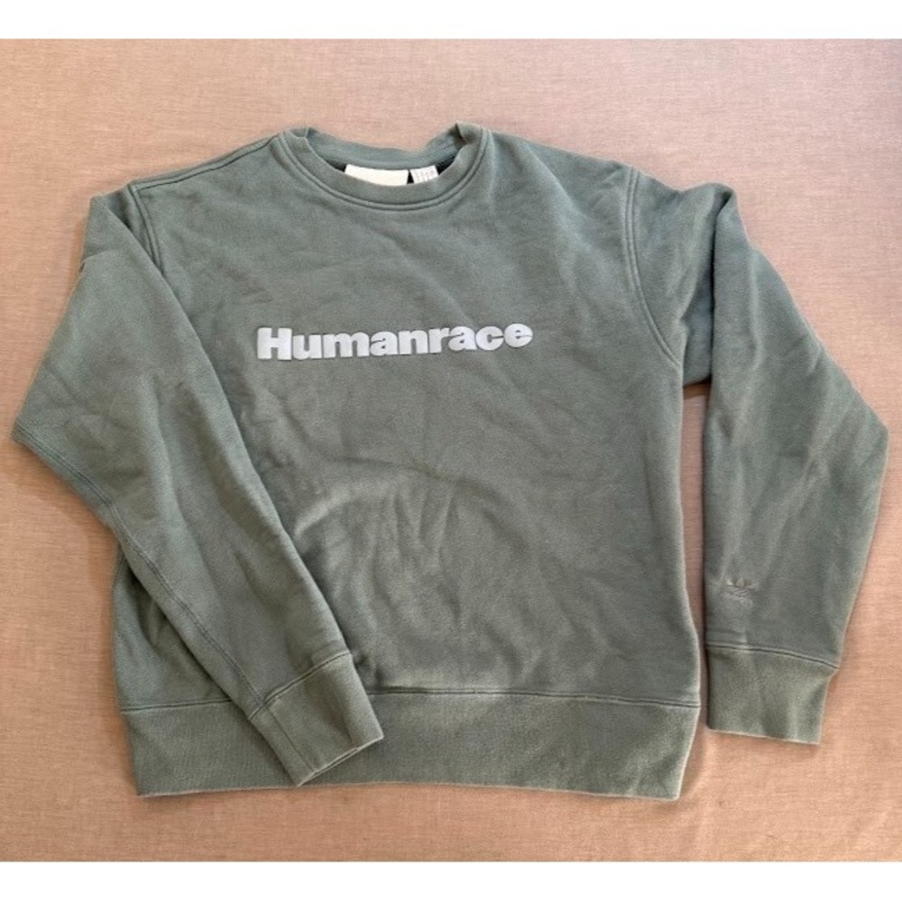 Adidas Humanrace Sweatshirt Adult Small Green Logo Fleece Heavy Long Sleeve.